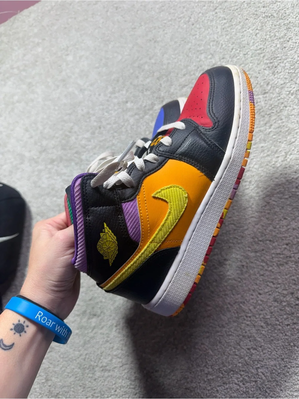 Kids Multicolor Athletic Sneakers with Yellow Swoosh